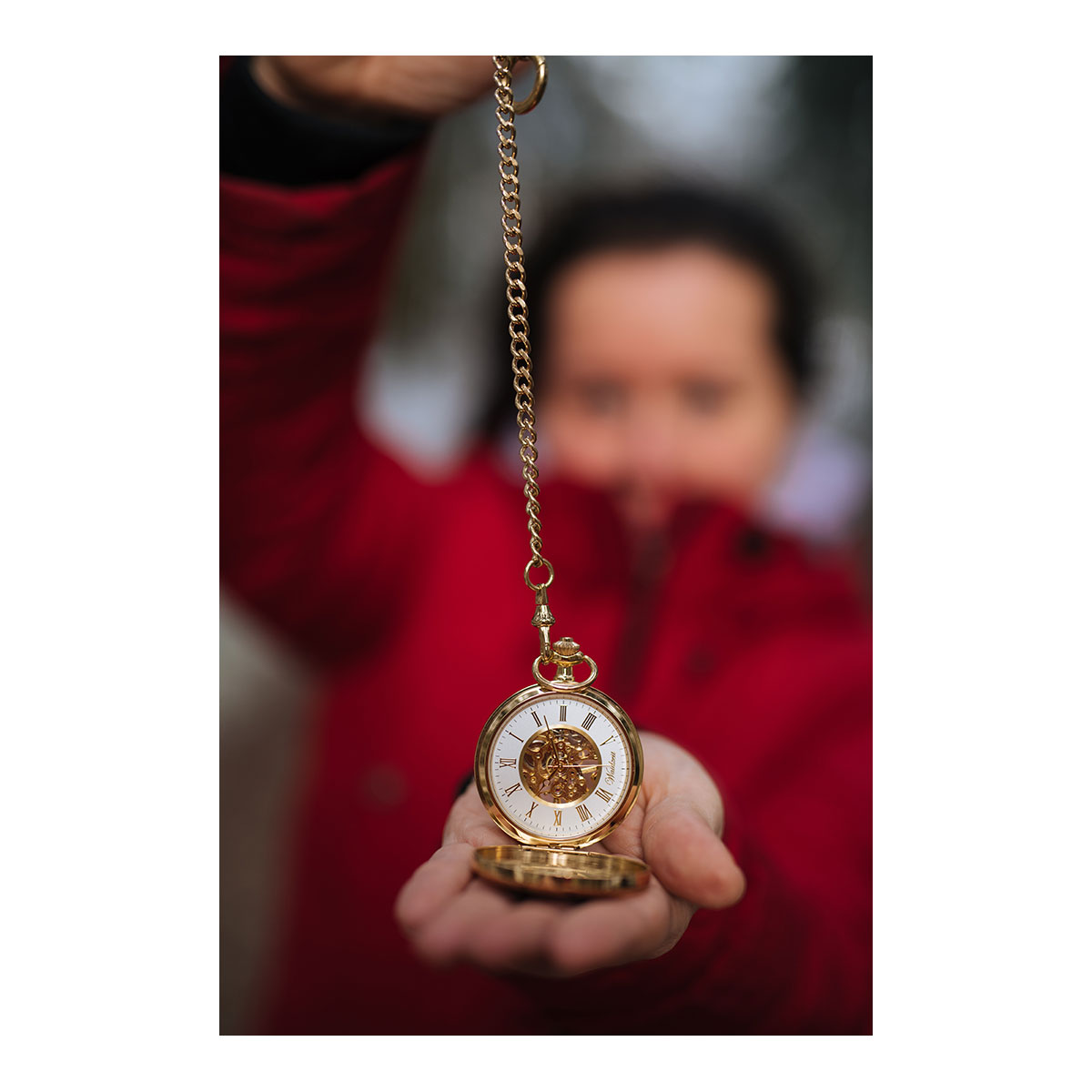 Skeletttaschenuhr Wurzelholz Gold m. Gravurmöglichkeit