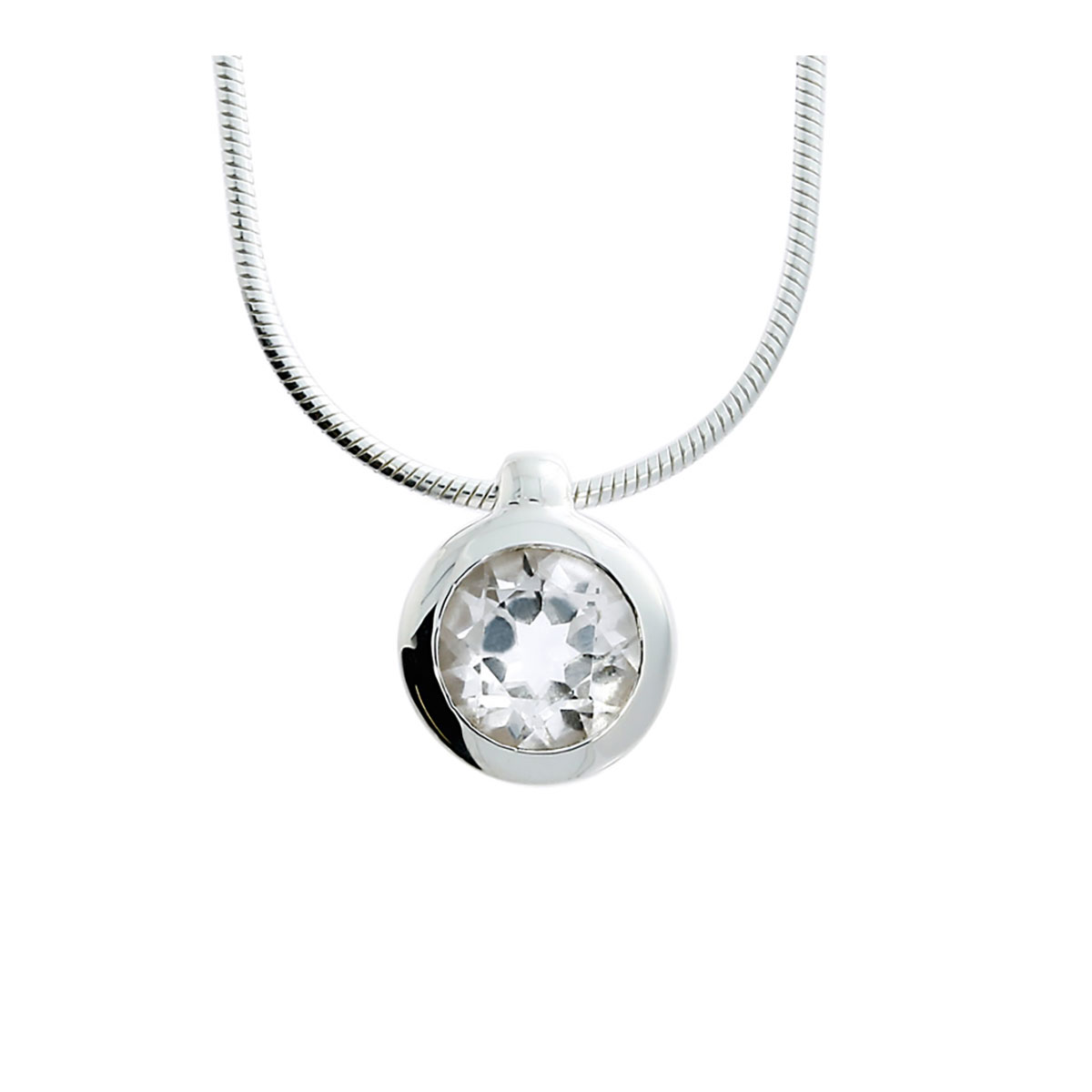 Kettenanhänger Silber, weißer Topas, 7mm, mit Schlangenkette