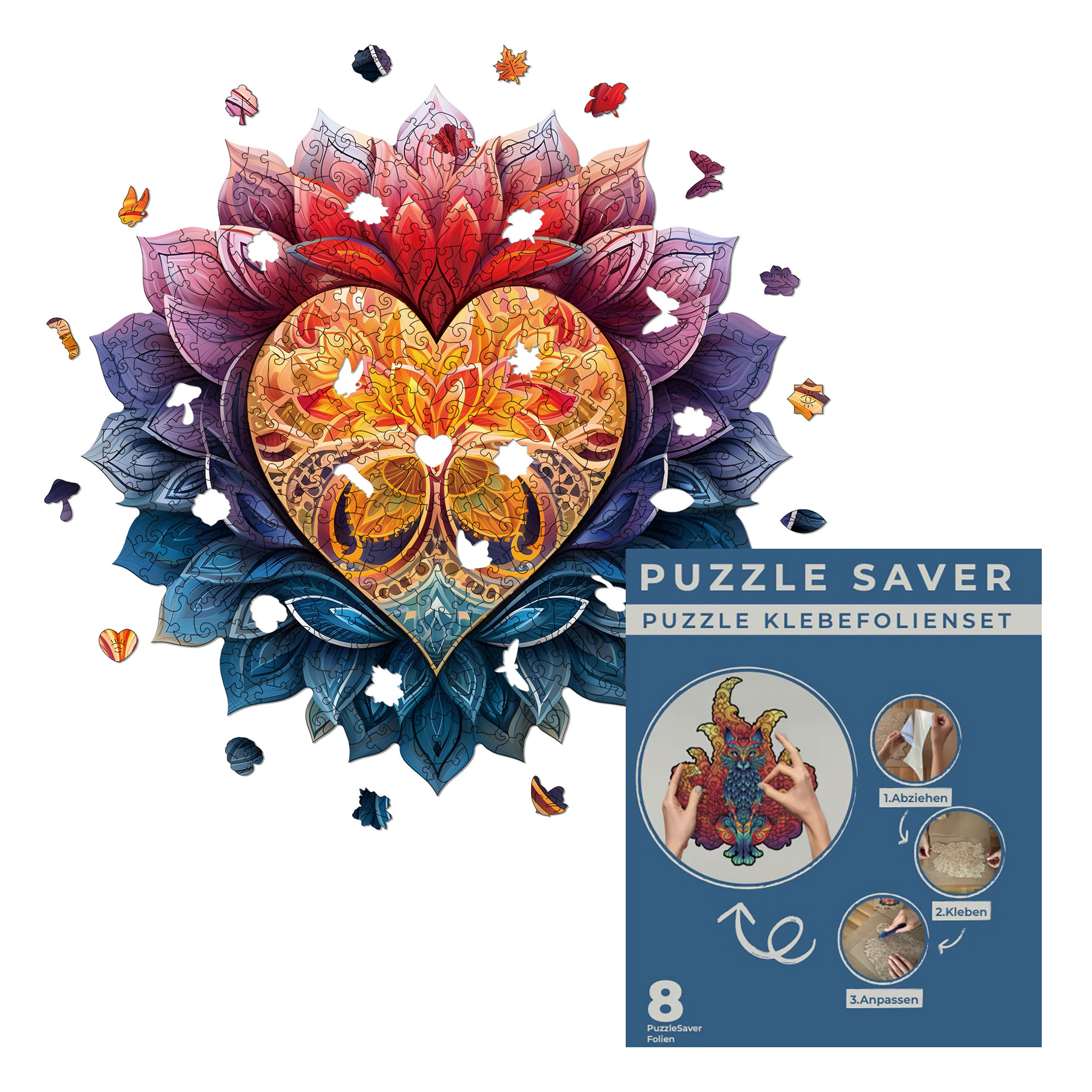 2D-Holzpuzzle, Blühendes Herz inkl. Puzzle Saver