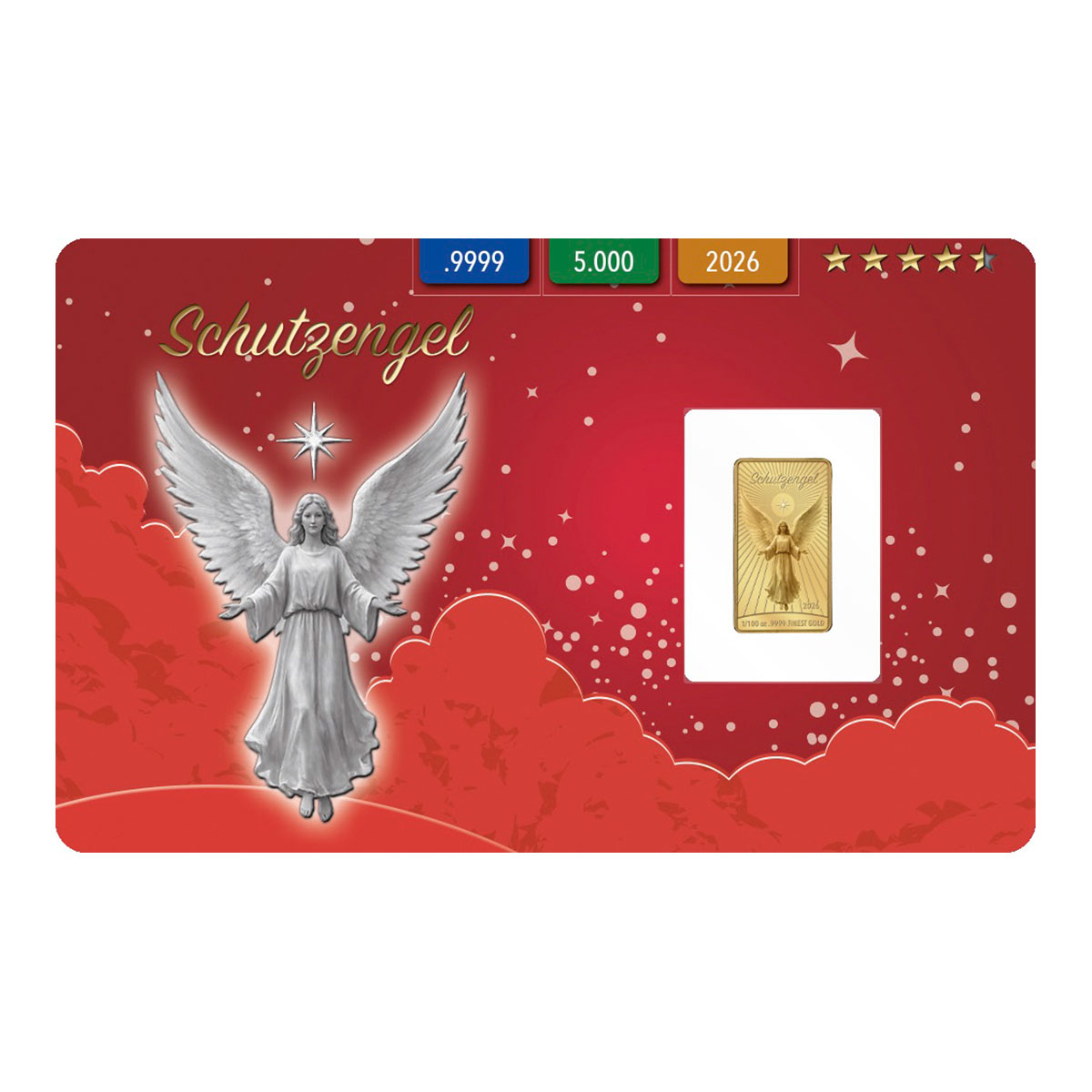 Goldbarren „Schutzengel“ in Geschenkkarte mit Schleife
