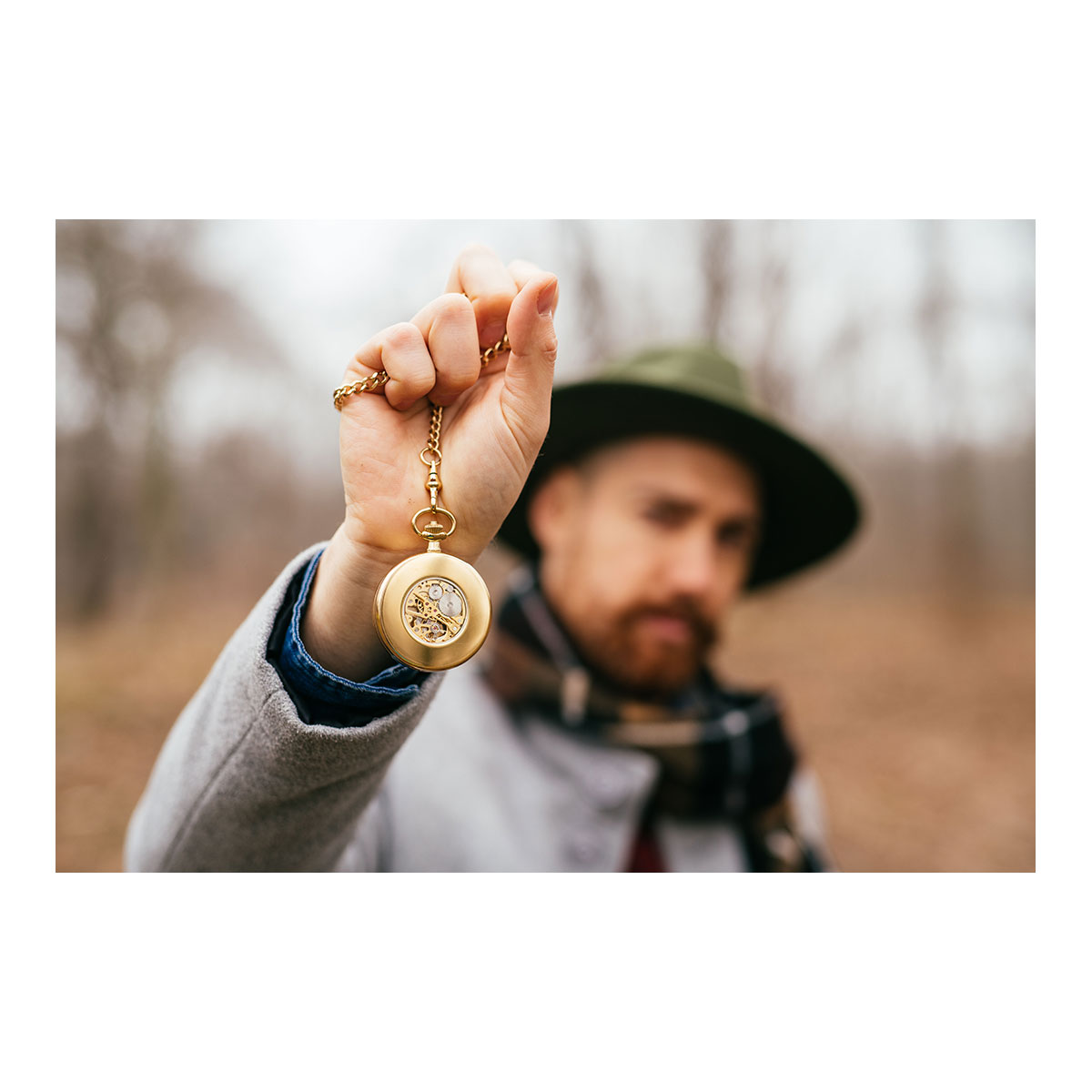Skeletttaschenuhr Wurzelholz Gold m. Gravurmöglichkeit