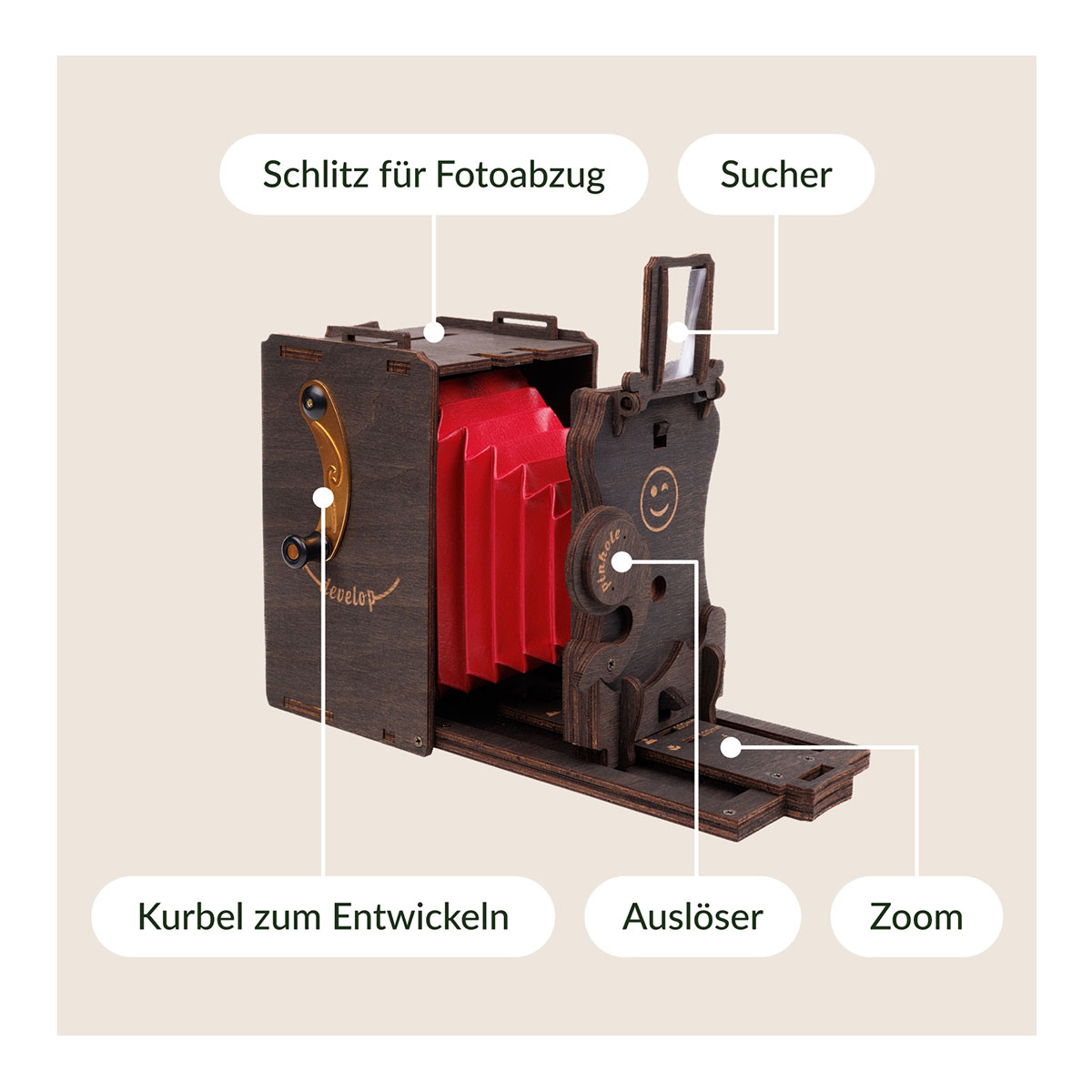 3D-Holzpuzzle, Sofortbildkamera Bausatz, inkl. Fujifilm Instax (für 10 Aufnahmen)