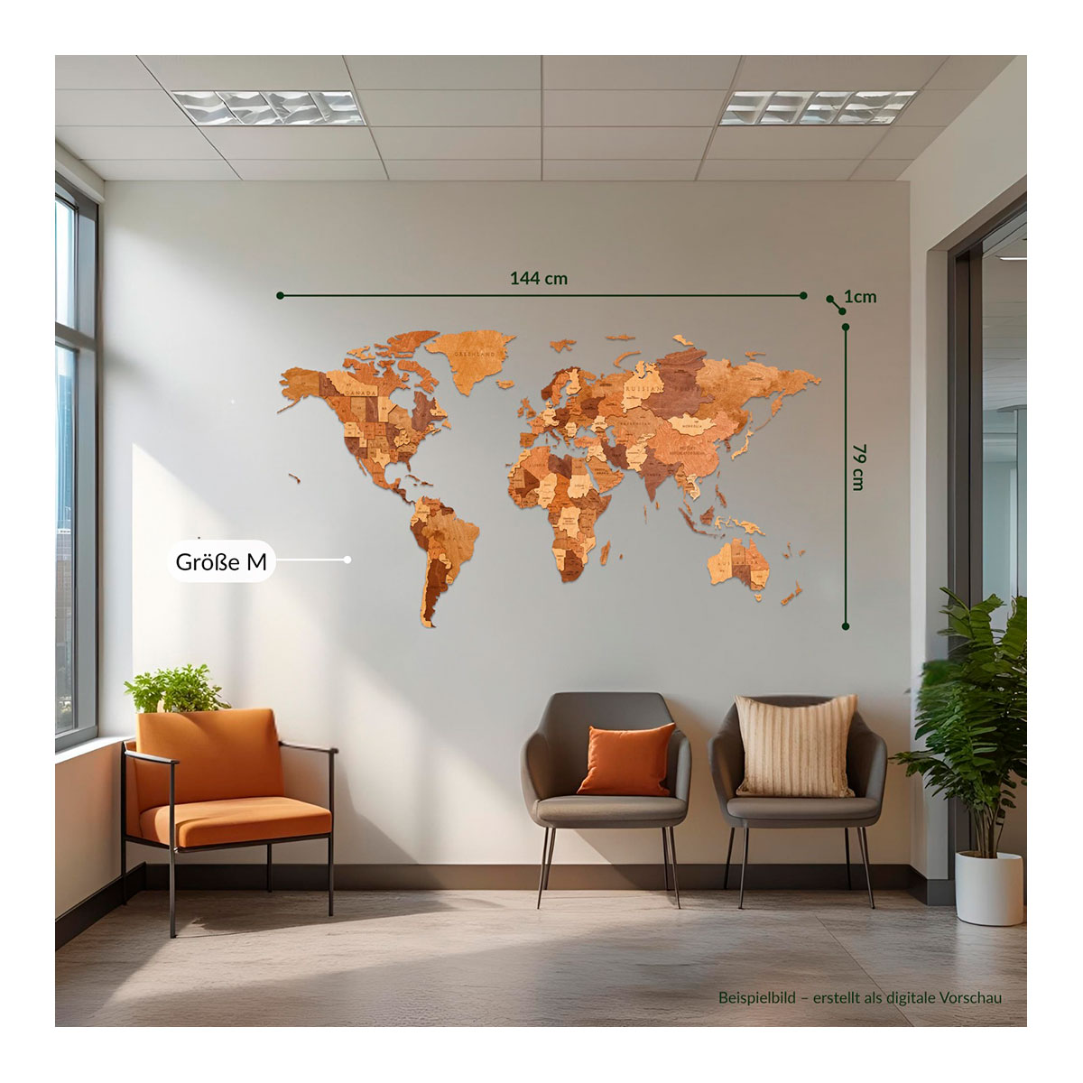 3D-Holzpuzzle, Set Weltkarte M + Flaggen-Pins