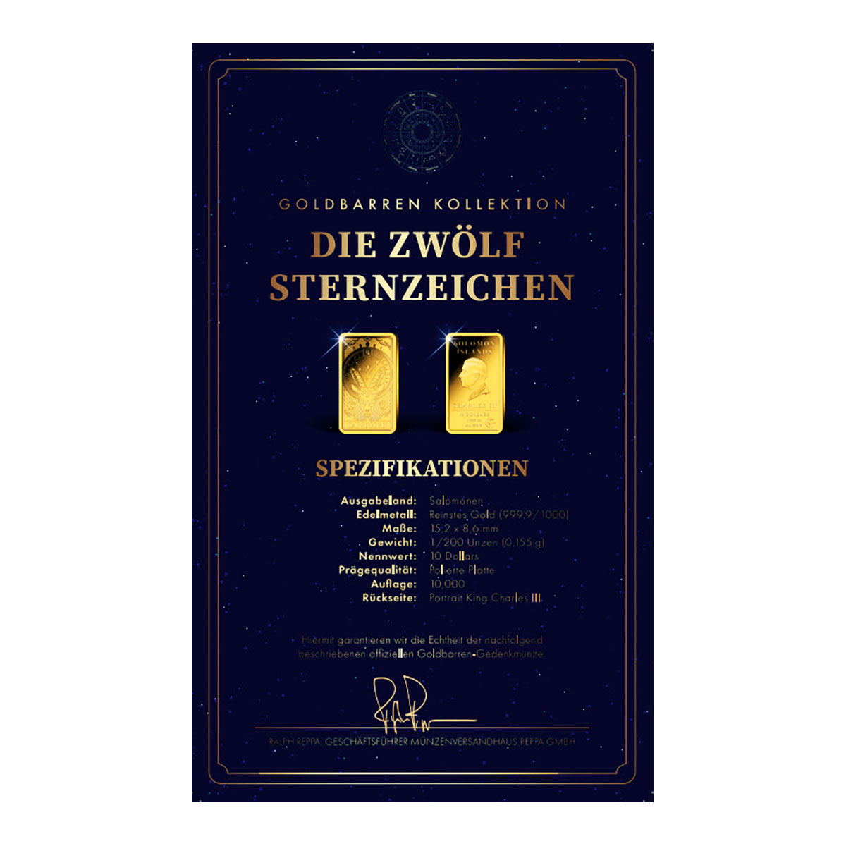 Goldbarren Sternzeichen Steinbock mit Zertifikat