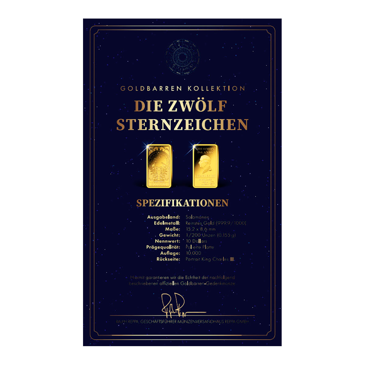 Goldbarren Sternzeichen Skorpion mit Zertifikat