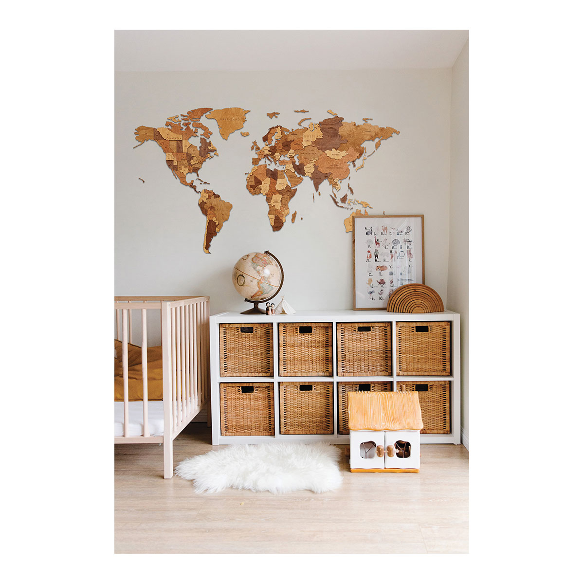 3D-Holzpuzzle, Set Weltkarte M + Flaggen-Pins