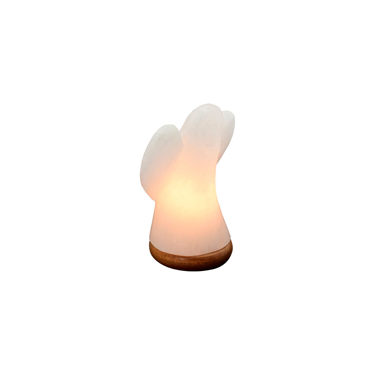 Beleuchteter Salzkristall - ENGEL White Line, groß, mit Holzsockel ca. 19 cm
