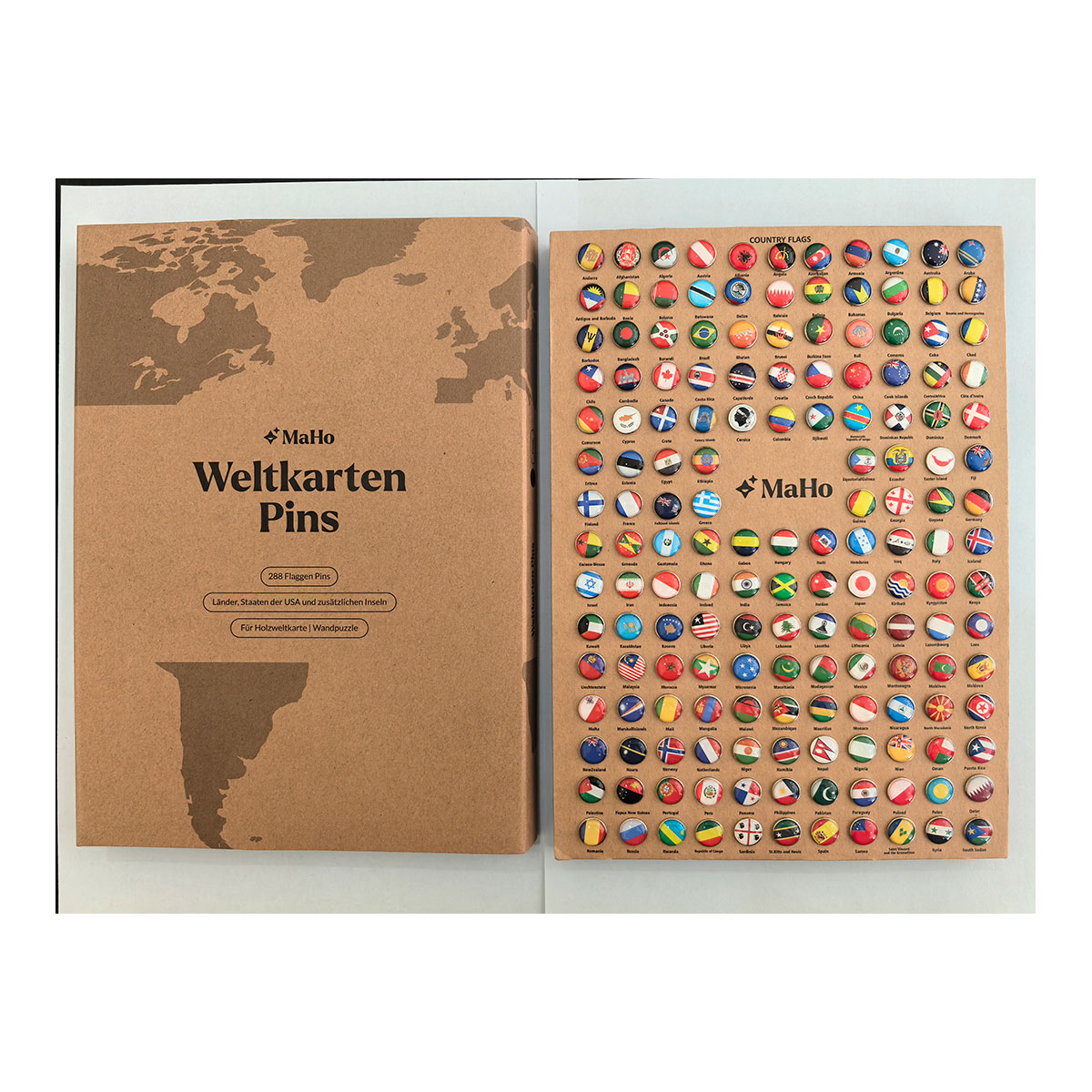 3D-Holzpuzzle, Set Weltkarte M + Flaggen-Pins