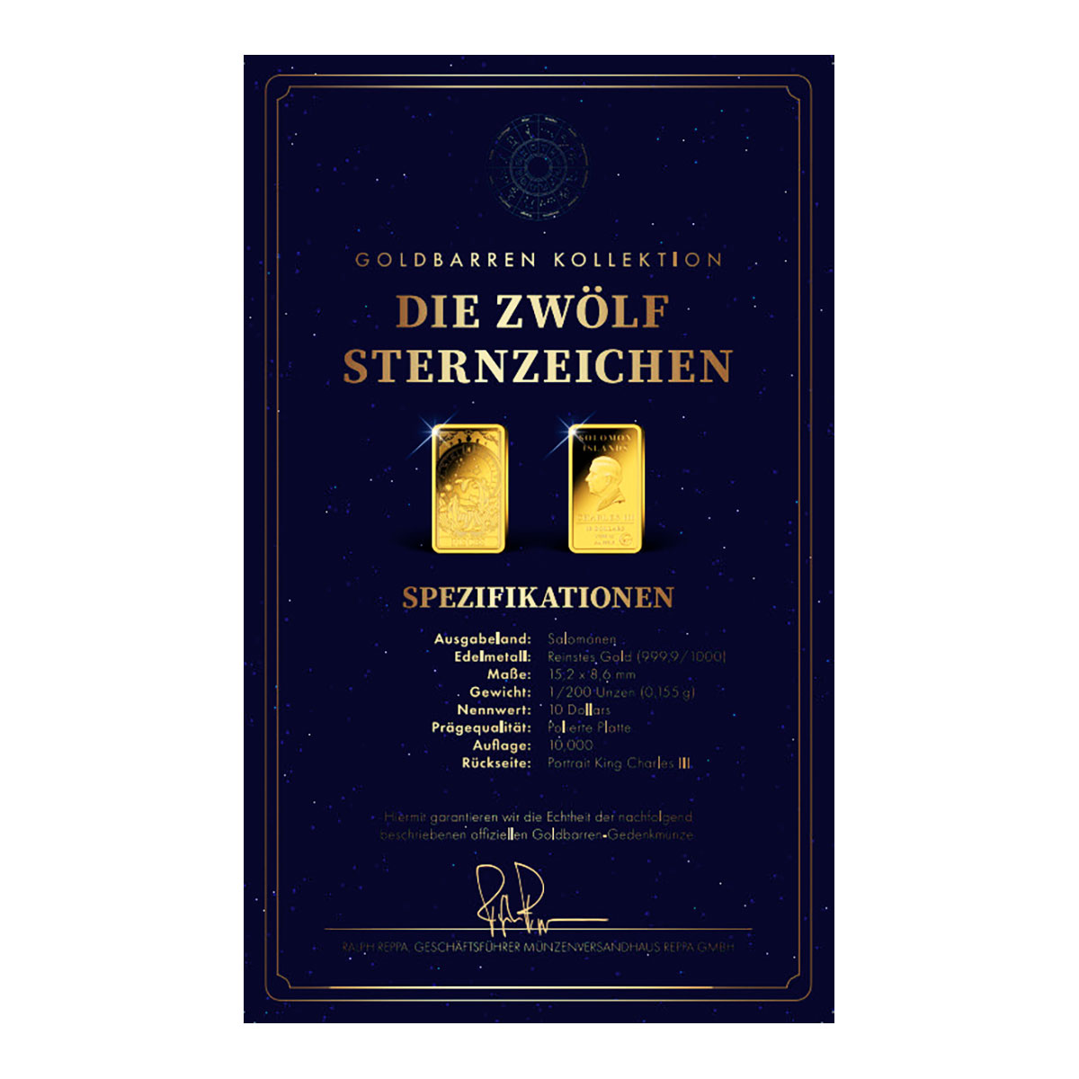 Goldbarren Sternzeichen Fische mit Zertifikat