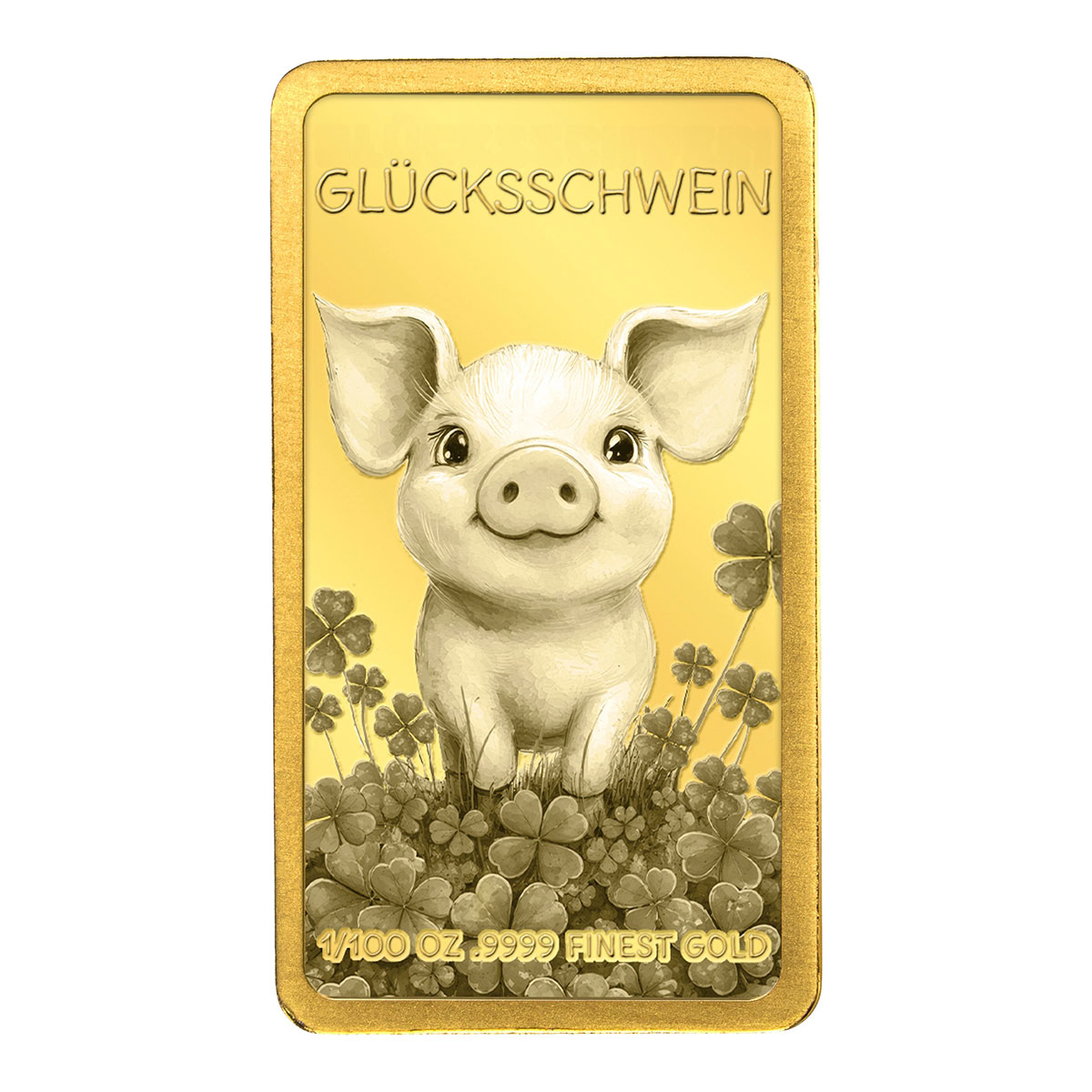 Goldbarren „Glücksschwein“ in Geschenkkarte mit Schleife