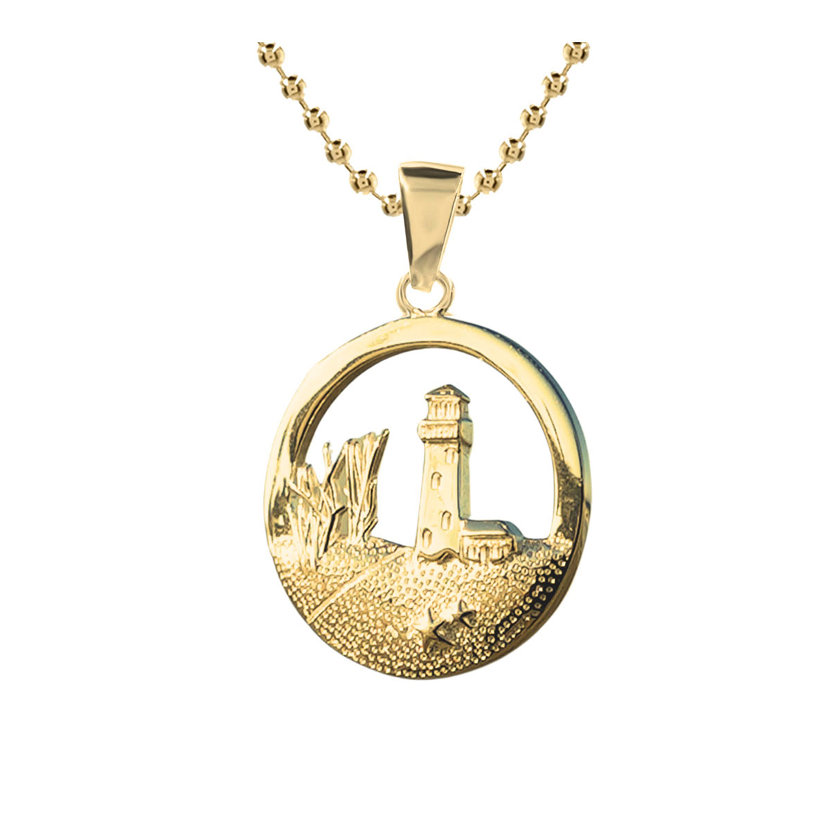 Kettenanhänger, Leuchtturm + Düne 18k vergoldetes Silber, inkl. Kugelkette (50cm)