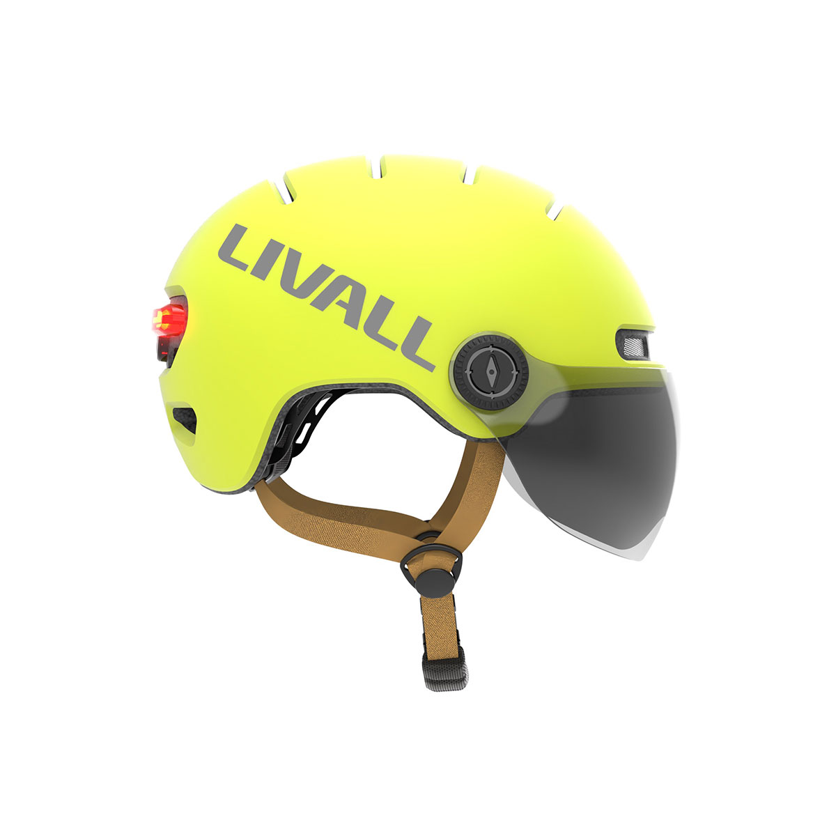 Fahrradhelm gelb mit Visier, Bremslicht und SOS-Alarm