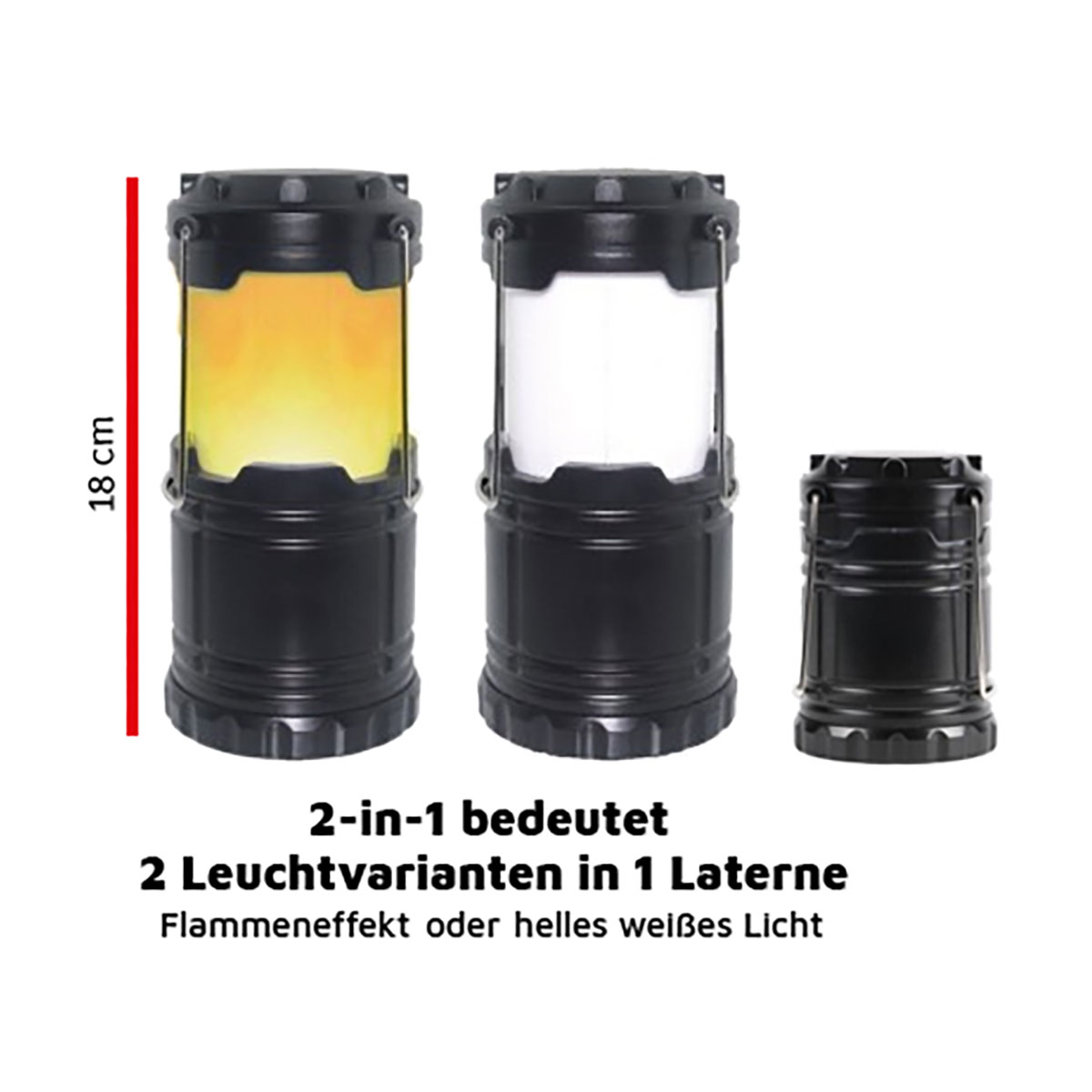 Campinglaterne mit Flammeneffekt 2er-Set