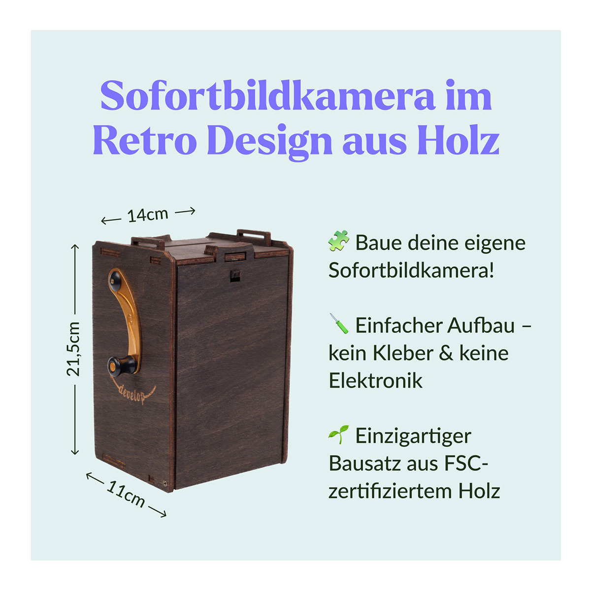 3D-Holzpuzzle, Sofortbildkamera Bausatz, inkl. Fujifilm Instax (für 10 Aufnahmen)