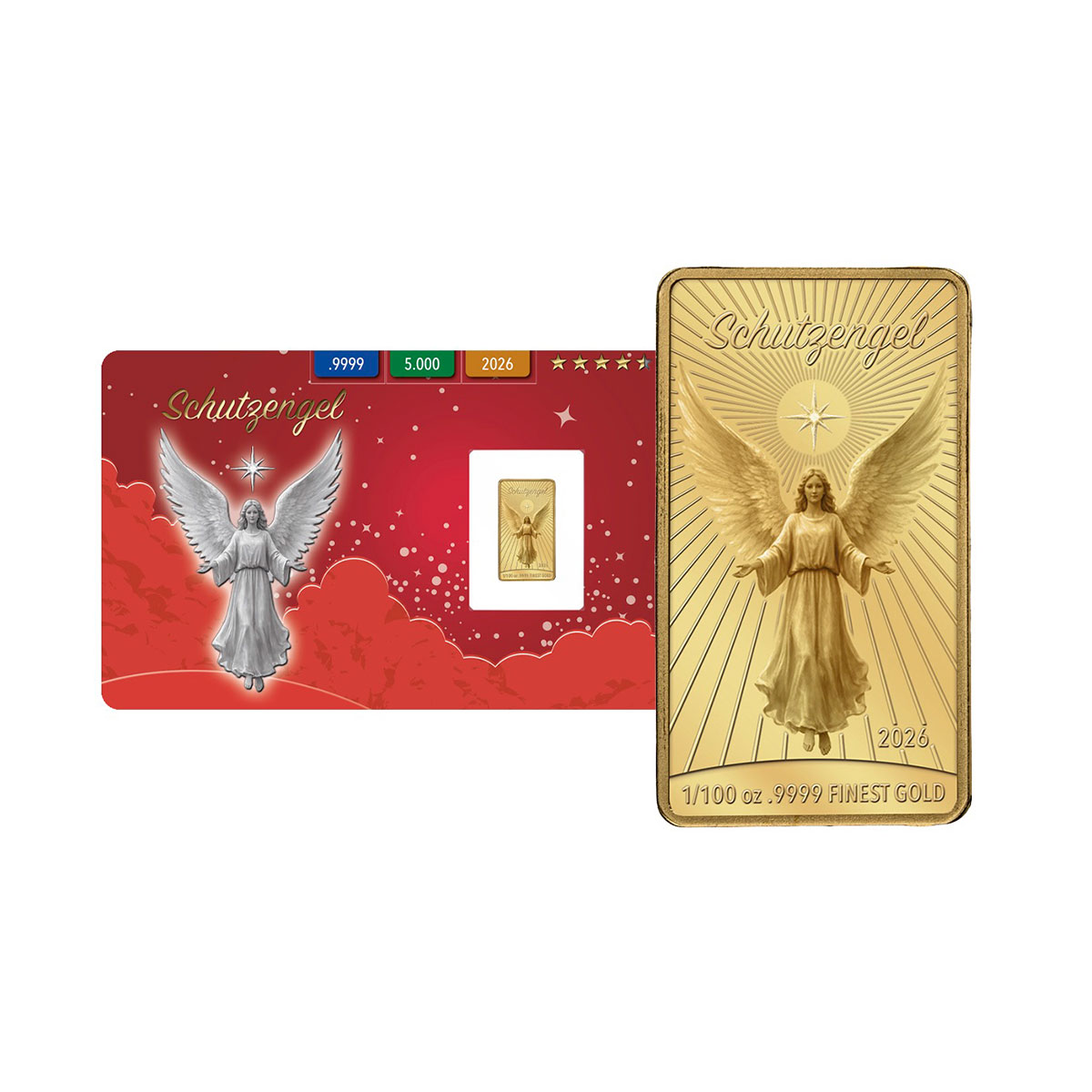 Goldbarren „Schutzengel“ in Geschenkkarte mit Schleife
