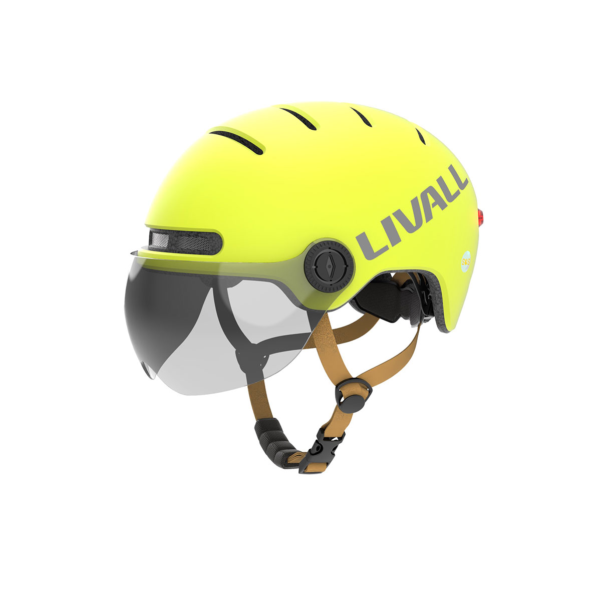 Fahrradhelm gelb mit Visier, Bremslicht und SOS-Alarm