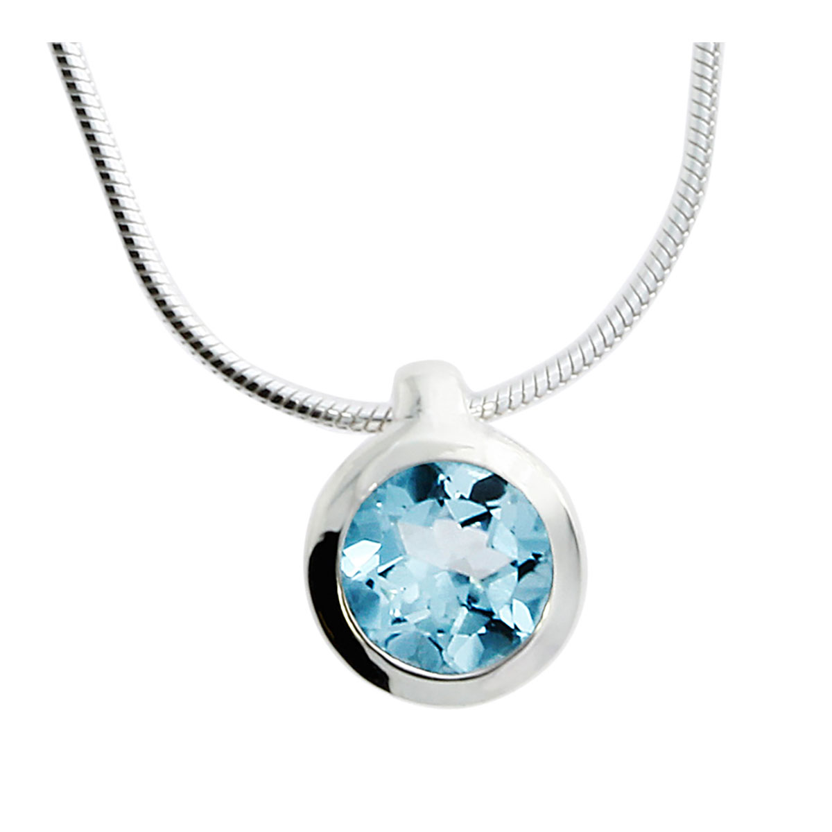 Kettenanhänger Silber, Sky blue Topas, 7mm, mit Schlangenkette
