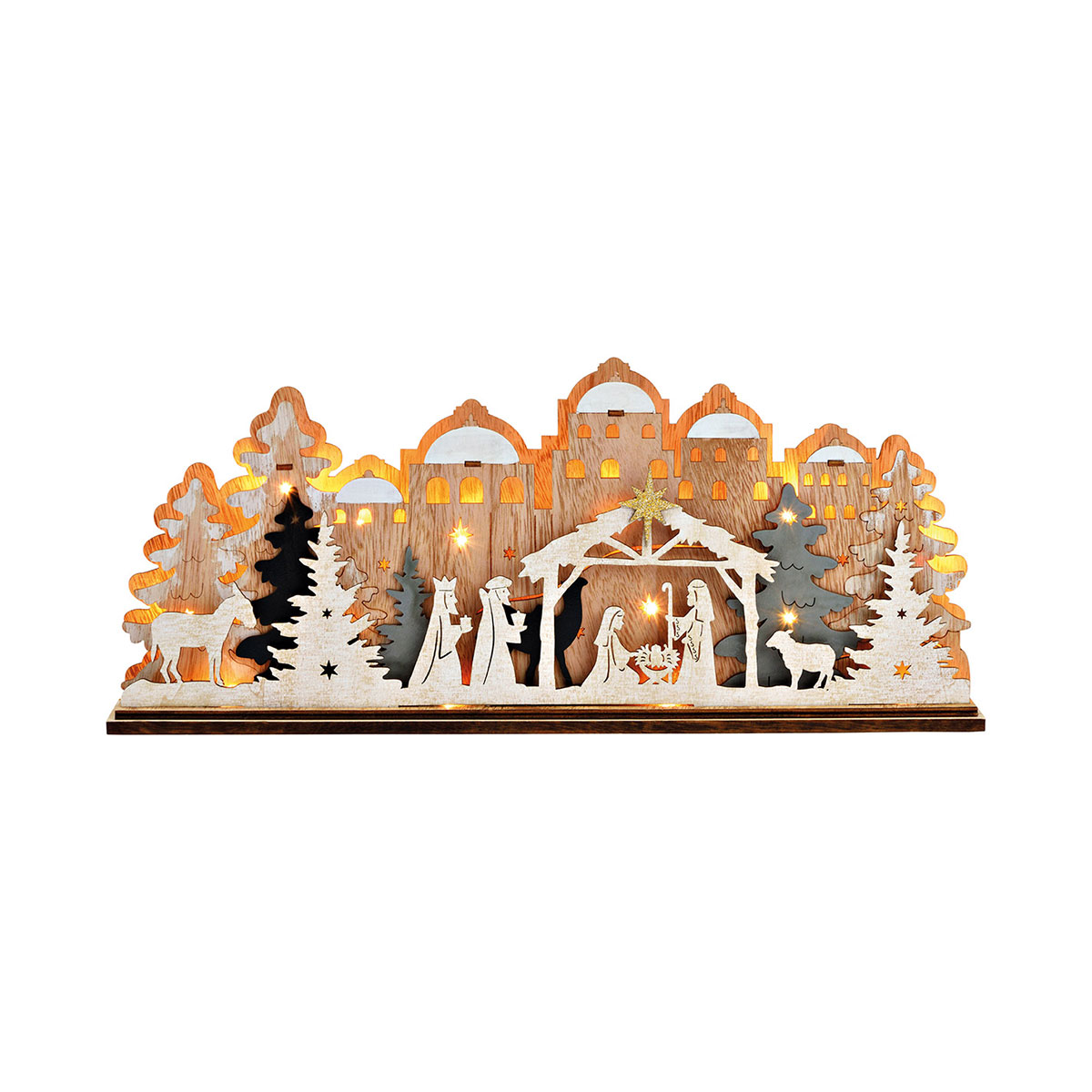 Krippenszene mit LED aus Holz