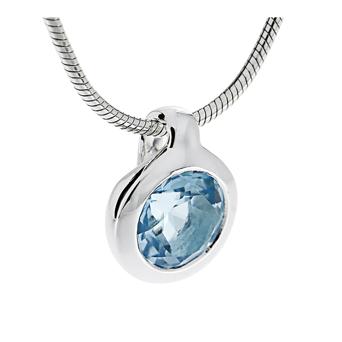 Kettenanhänger Silber, Sky blue Topas, 7mm, mit Schlangenkette