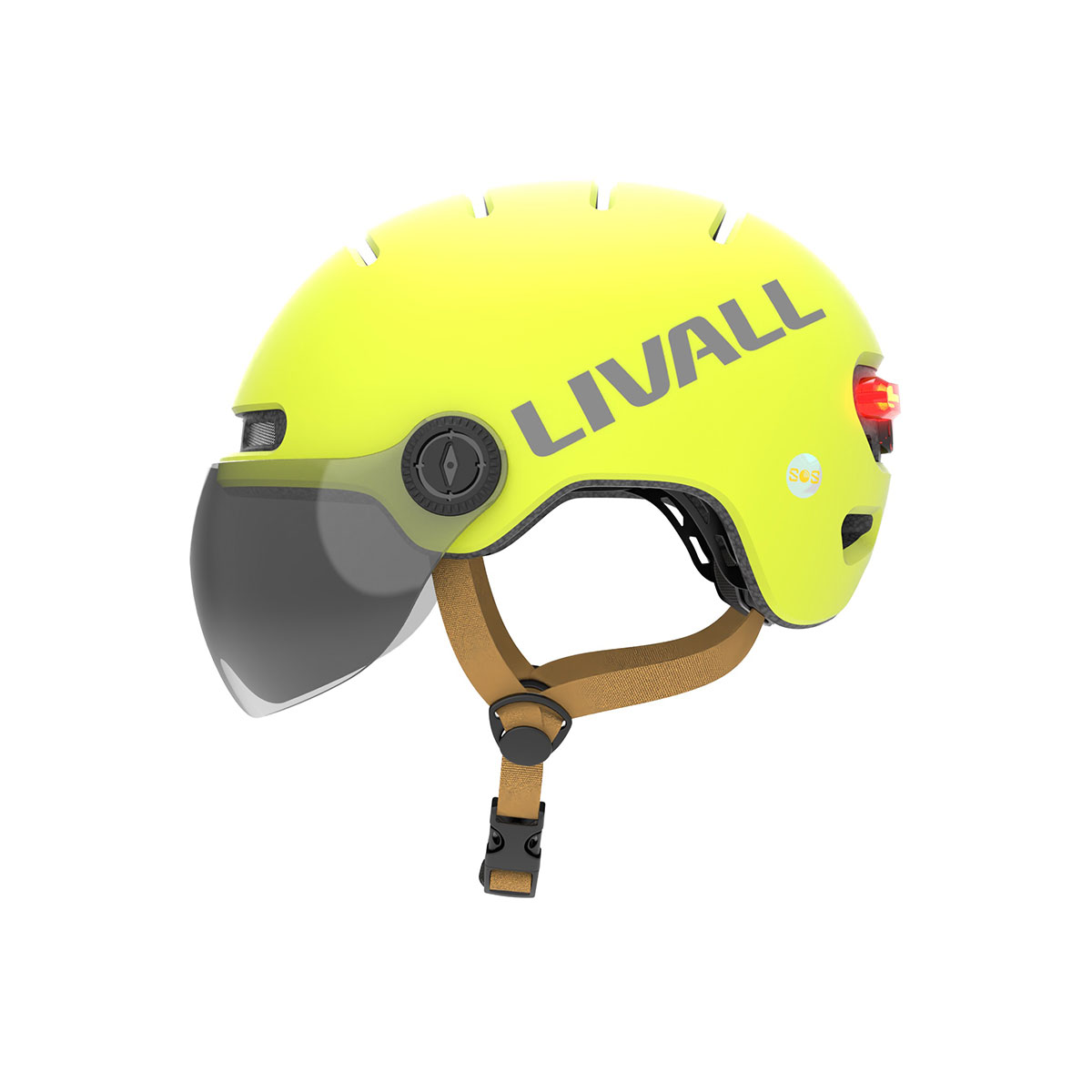 Fahrradhelm gelb mit Visier, Bremslicht und SOS-Alarm